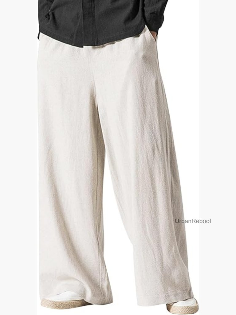 Linen Drawstring Waist Wide Leg Pants Cotton Yoga Beach Trousers